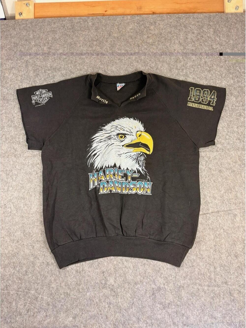 Vintage Harley Davidson Bald Eagle Short Sleeve Sweatshirt Size XL